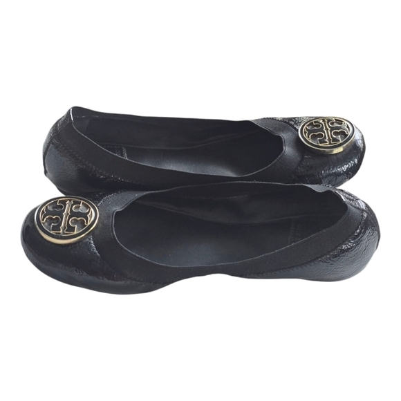 Tory Burch Caroline Ballet Flats 6M Black Women Naplak Elastic Patent Leather - Picture 5 of 14